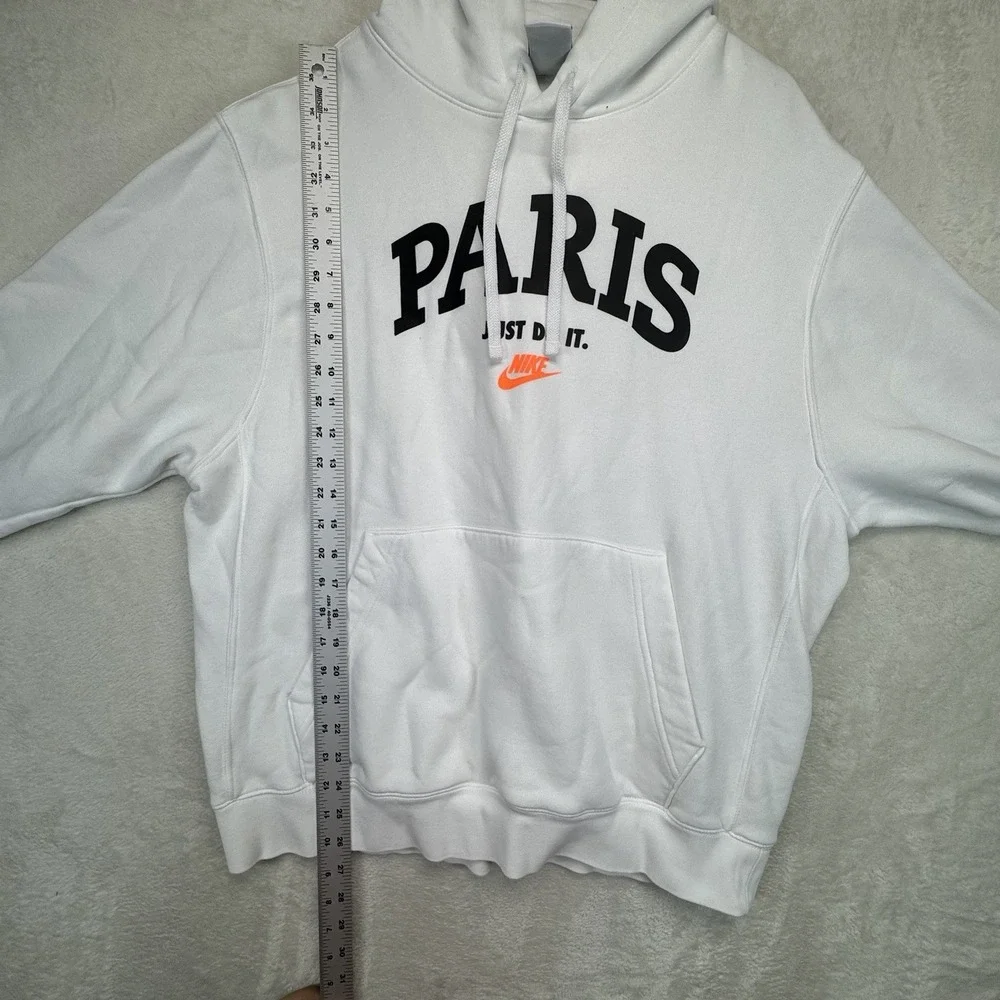 Nike Paris Hoodie Men's L White Just Do It Pullover Fleece Graphic Sweatshirt